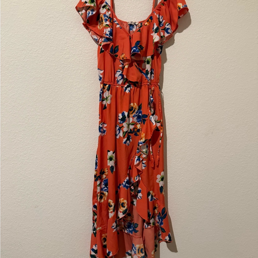 Floral Ruffle Midi Dress - Orange